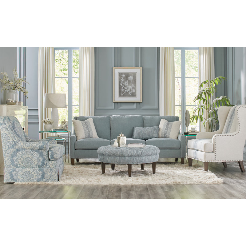 Cassia Upholstered Ottoman, Blue Polyester