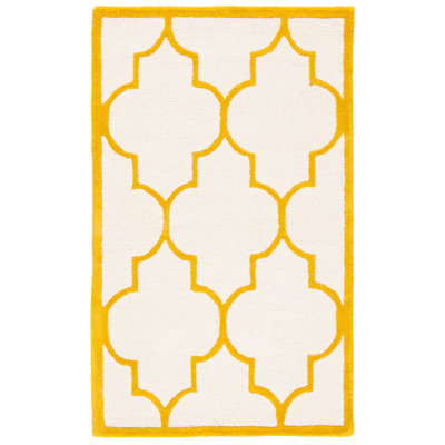 Tapis ivoire / doré en laine touffeté à la main Cannen