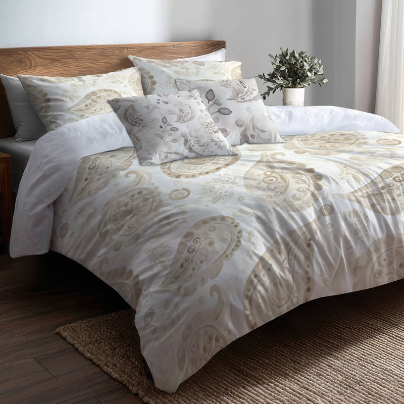 Ensemble de literie moderne 5 pièces - Housse de couette à motif floral à motif cachemire beige