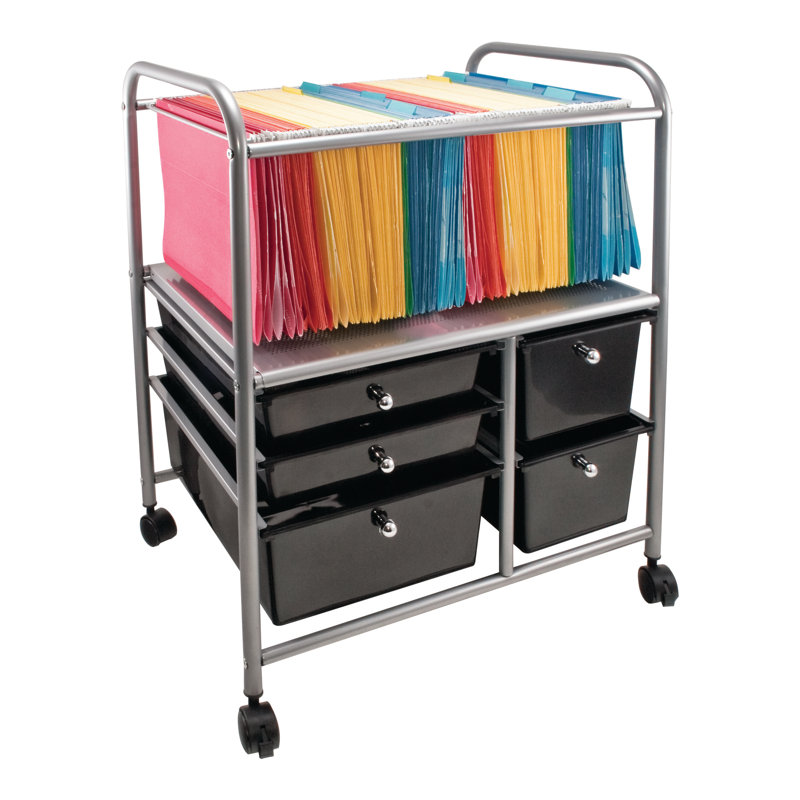 Advantus Black and Chrome Mobile File Cart with Five Drawers