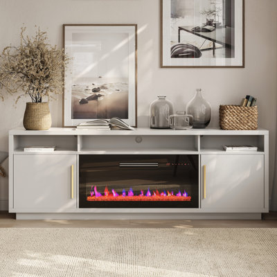 79" TV Stand With 36" Electric Fireplace and Cat Litter Box, White by Ivy Bronx