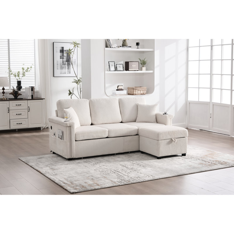 Canapé modulaire en L en forme de L avec 4 sièges, rangement escamotable, repose-pieds mobile et éclairage avec accoudoirs pour le salon