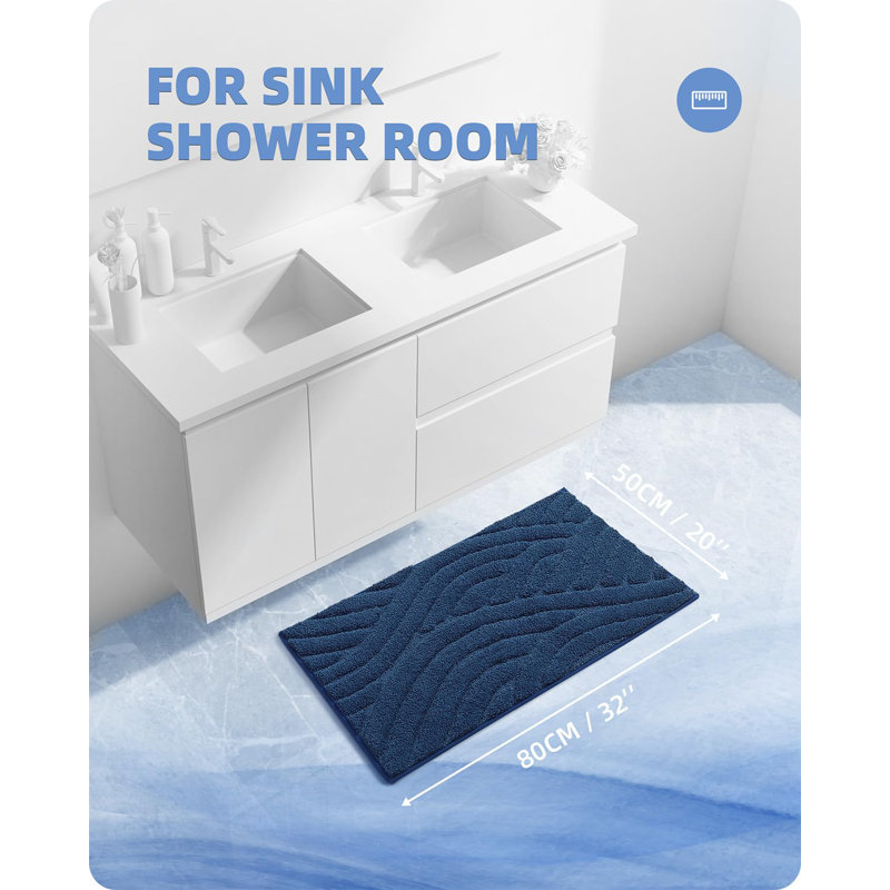 Annakiya Microfiber / Microsuede Non-Slip Bath Rug, 20"W x 32"L, Blue