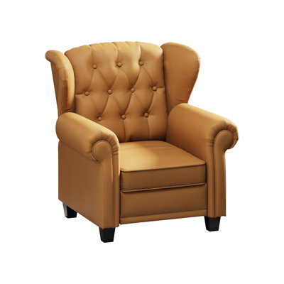 Orange Recliner - Wood Legs, Soft Technical Leather For A Relaxing Living Room Armchair Adjustable , Legs Decor