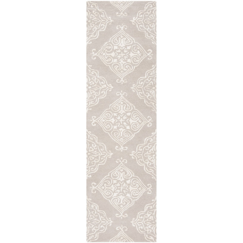 Tapis argent / ivoire en laine touffeté à la main Bernon, Tapis de couloir 2 pi 3 po x 8 pi