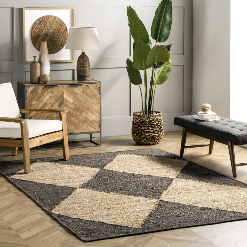 Tapis beige / brun crocheté à la main Lowman, Carré 6 pi