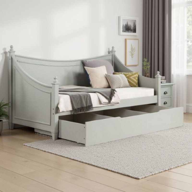 Kiki Twin Size Daybed, 4 Poster Design, Modern Light Grey Finish
