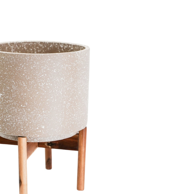 Valetta Speckled Planter with Stand , 33cm H x 24cm W x 9.45cm D, Ivory