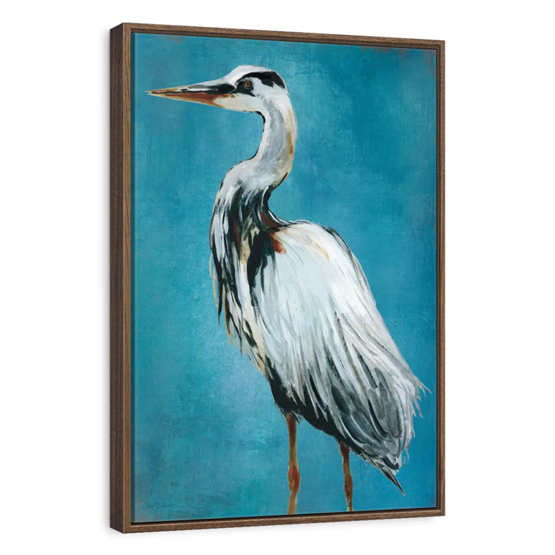 Grand héron bleu II, 17" x 25", Floating Frame Walnut