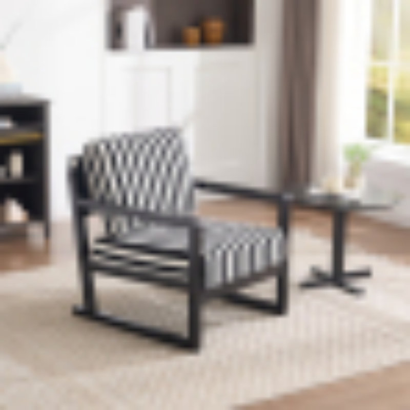Fauteuil lounge en tissu à rayures noires et blanches, monobloc, style moderne du milieu du siècle, mousse haute densité, structure en bois massif