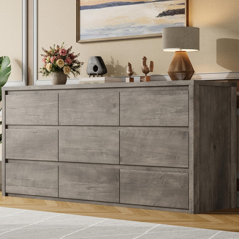 9 Drawer Dresser for Bedroom, Wide Modern Chest of Drawers, Large Wooden Storage Organizer for Living Room Hallway Entryway