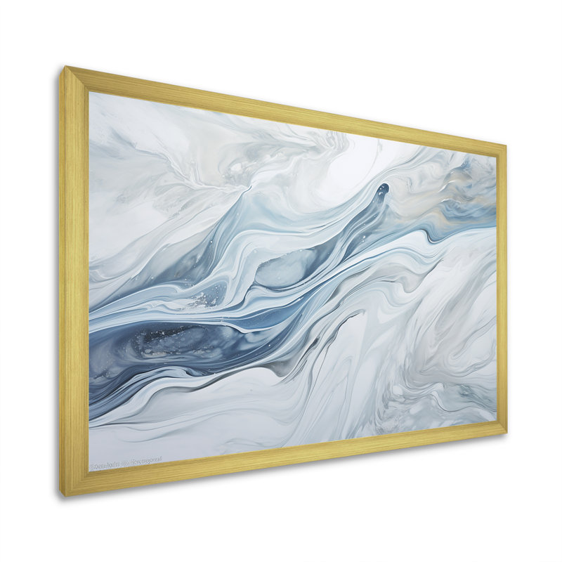 Gris et bleu, charme de glacier, liquide - Art mural glacier, H 12 po x l 20 po, Cadre photo unique, Doré