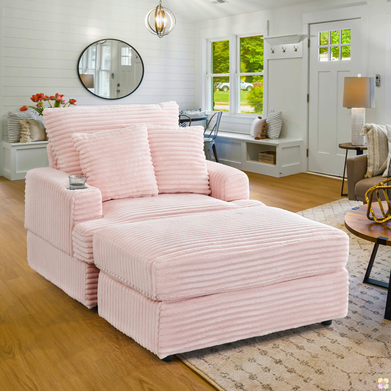 Chaise longue modulaire en velours côtelé l 39 po Blossie, Rose