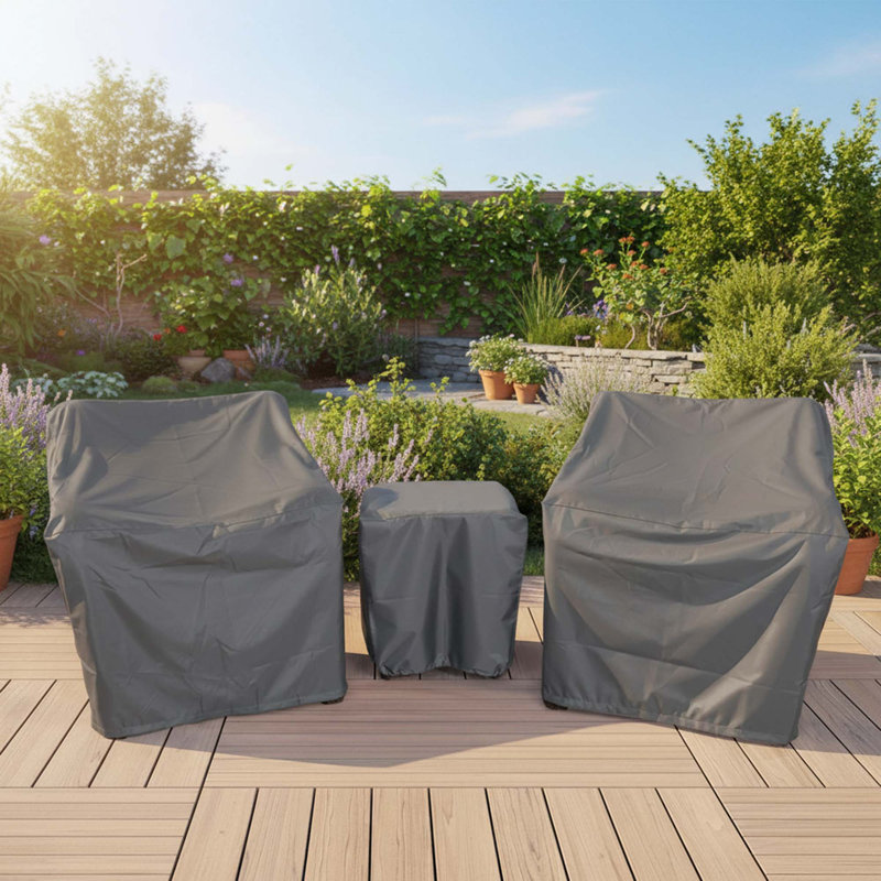 Grey Waterproof 3 Piece Patio Furniture Set Cover for Outdoor Bistro 2 Chairs and Coffee Table