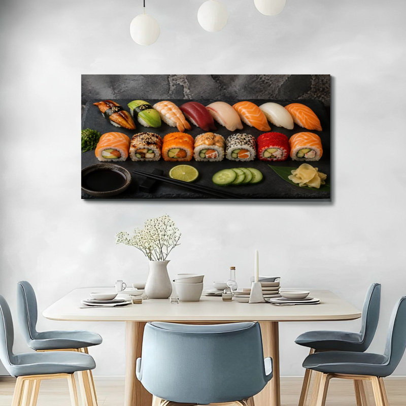 Toile, ensemble d'art mural sushi pour salle de bain, bureau de chambre à coucher, bureau d'art H 20 po x l 40 po, prêt à être accroché