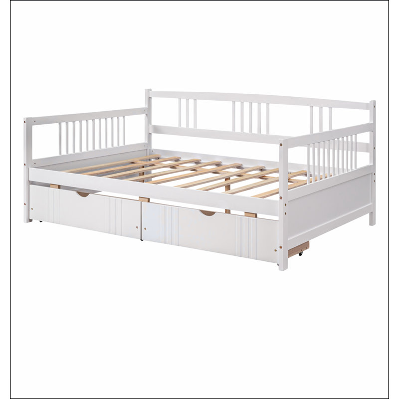 Daybed Wood Bed with Two Drawers, White, Full