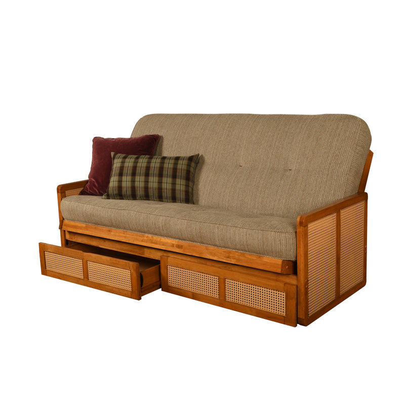 Futon double avec rangement Bridyn avec matelas, Fumée de bois Bridyn