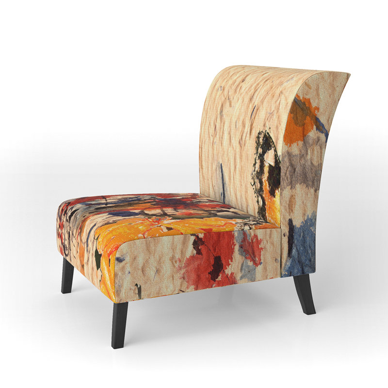 Abstract Colorful Upholstered Slipper Chair - Modern Velvet Accent Chair, Brown/Red/Black