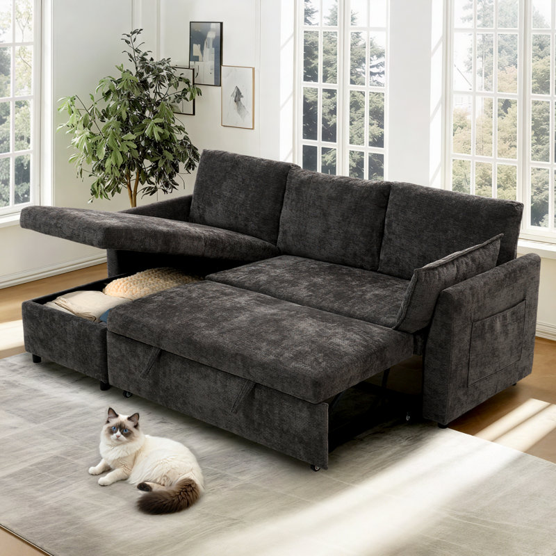 Lit escamotable de 78 po avec méridienne avec rangement, Gris foncé