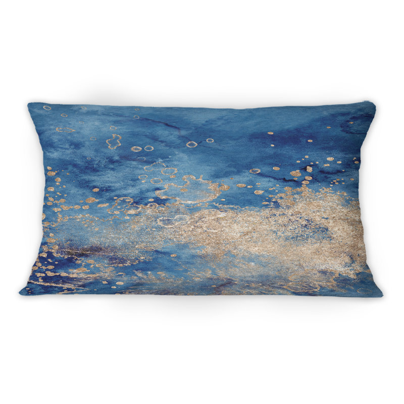 Coussin abstrait à imprimé abstrait bleu et or II