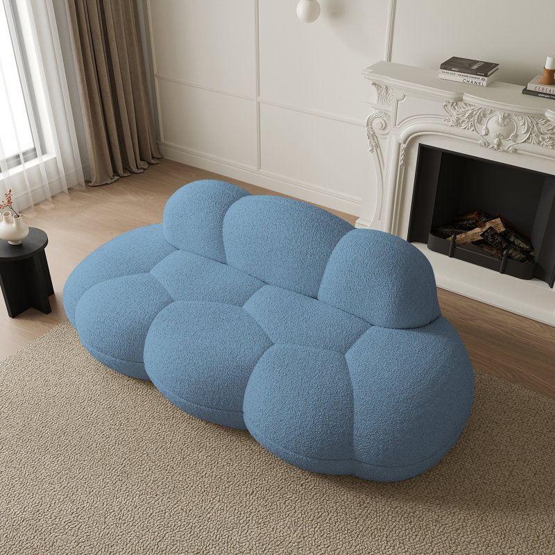 Ivona Boneless 90.55" 3-seat Upholstered Berber Fleece Cloud Sofa, No Assembly Required, Blue