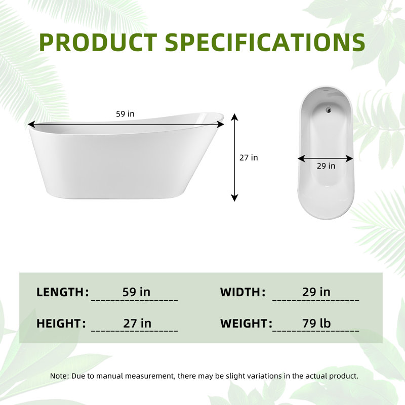 60" x 30" Freestanding Acrylic Bathtub