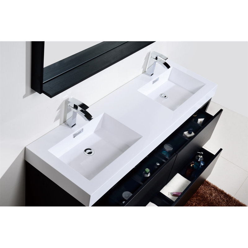Royka 59'' Double Bathroom Vanity with Acrylic Top, Black