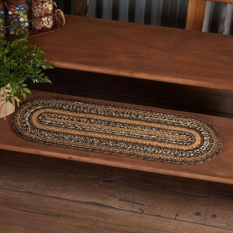 Tapis d'escalier Franciszek brun / noir / brun clair, Oval 8,5 po x 2 pi 3 po