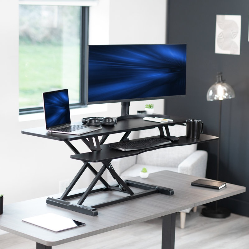 VIVO Height Adjustable Standing Desk Converter (DESK-V000K Series), 48", Black/Black