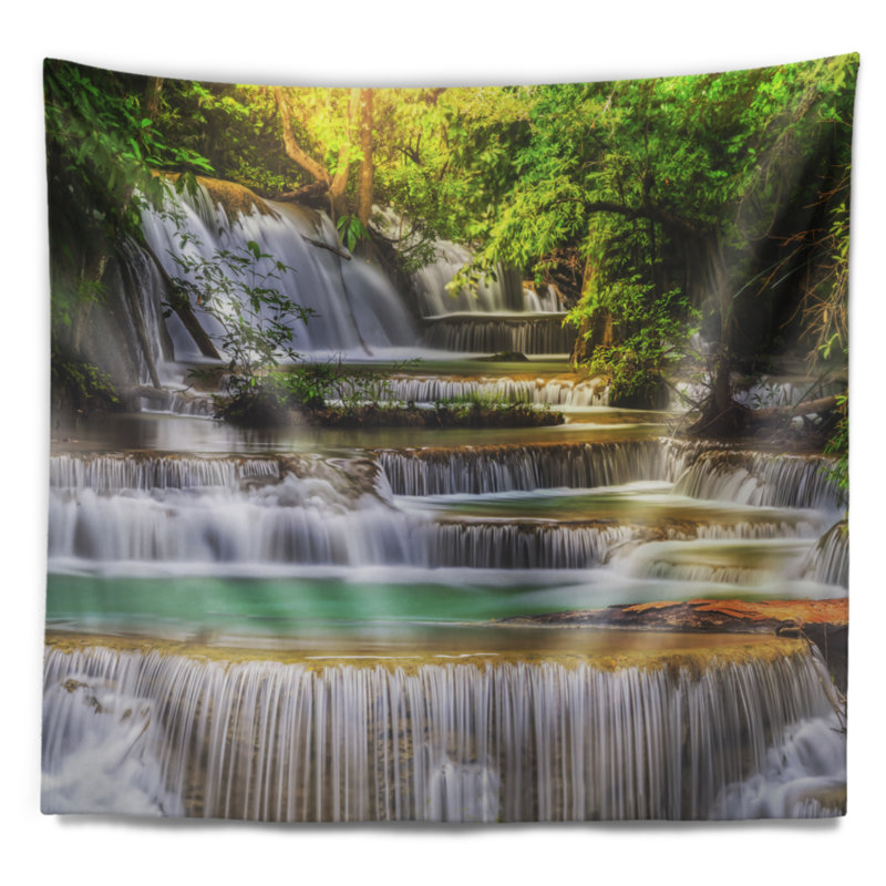 Paysage tranquille tapisserie cascade d'erawan, H 50 po x l 60 po