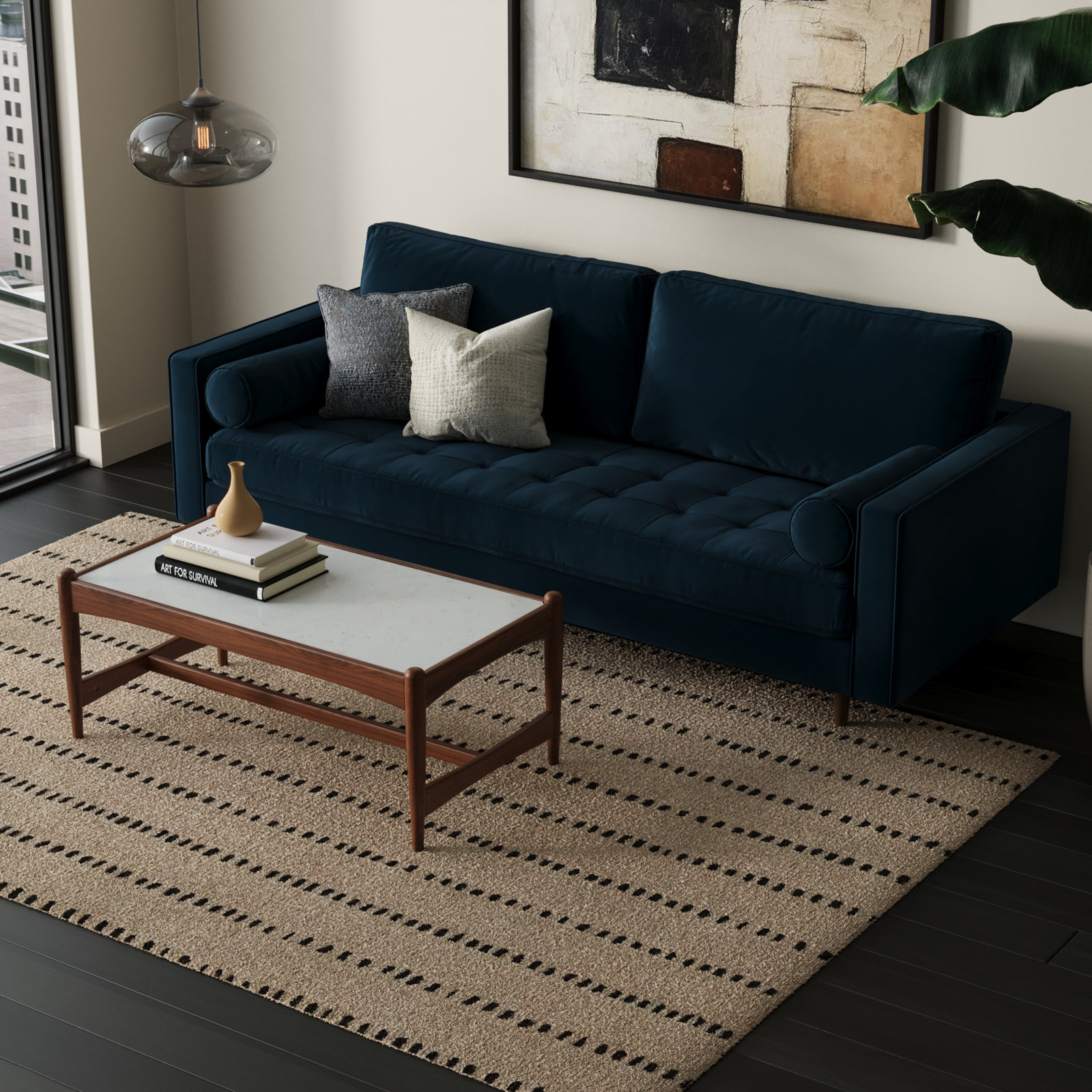 Pritchett 83" Velvet Sofa, Bella Ink Performance Velvet