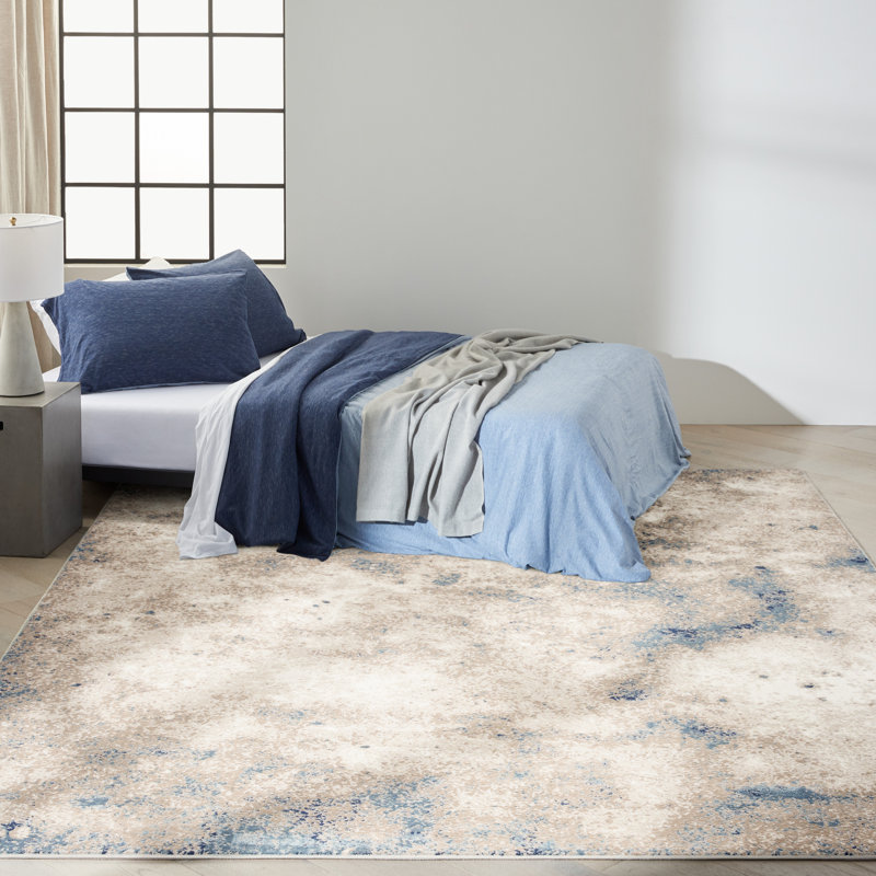 CK022 Infinity  Abstract Ivory/Gray/Blue Area Rug, Rectangle 9'9" x 12'