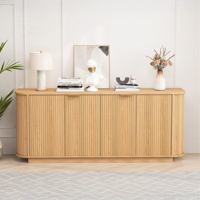 Sideboard 63 " Wavy Storage , Double-Door Buffet Cabinet With Adjustable Shelves, Suitable For Kitchen, Living Room, Hallway - Versatile Storage (Natural)