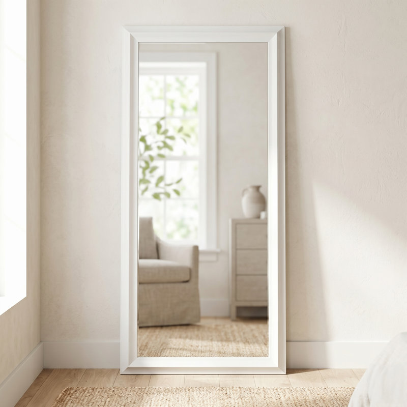 Woodford Wood Framed Mirror with Safety Backing Ideal for Bathroom / Vanity Mirror, Pure White, 28" x 48"