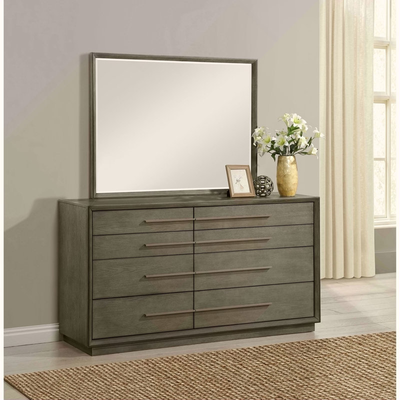 Commode 8 tiroirs avec miroir Prescott, Oak