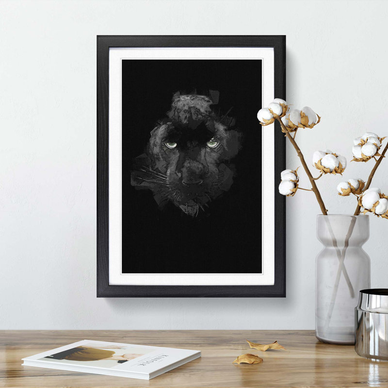Black Panther in the Shadows in Abstract - Picture Frame Graphic Art Print on MDF, 87cm H x 62cm W x 2cm D, Black Framed