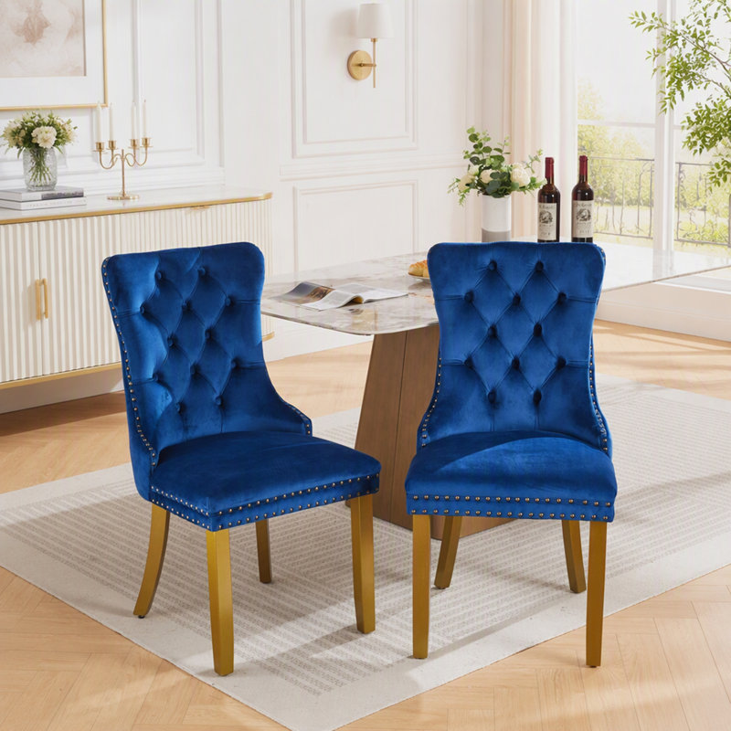 Chaise de salle à manger rembourrée contemporaine (lot de 2), Bleu