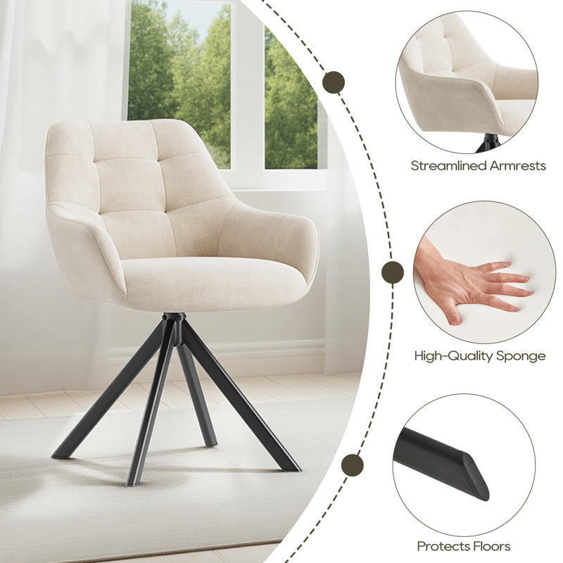 48cm H Fabric Upholstered Metal Upholstered Back Armchair, Beige, 4