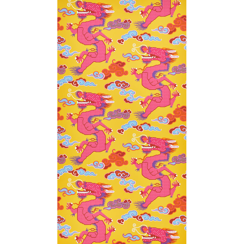 Schumacher x Johnson Hartig Magical Ming Dragon Wallpaper, Yellow
