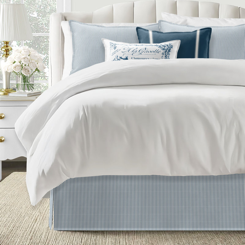 Indigo Cotton Twin Bed Skirt with Split Corners