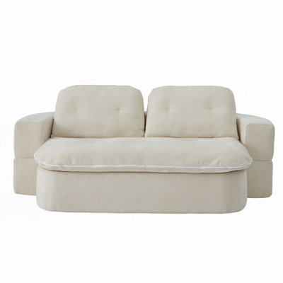 Convertible Corduroy Floor Sofa with 2 Pillows