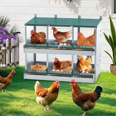 Boîte de nidification à 6 compartiments pour poules pondeuses, boîtes de poules roulantes, vert