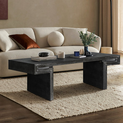 American Vintage Industrial Coffee Table, Premium Reclaimed Wood Texture Rectangular Design, Double-Tier Structure with Rustic Finish, Easy Assembly for Living Room & Office, Antique Black