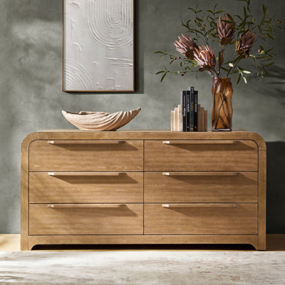 Egon 62'' W Modern Fully Assembled 6-Drawer Solid Wood Dresser with Hidden Drawer and Fully Velvet-lined