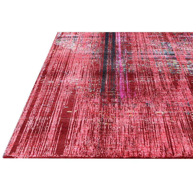 High-Quality Hand-Knotted Red And Multi Area Rug, Rectangle 5' x 8'