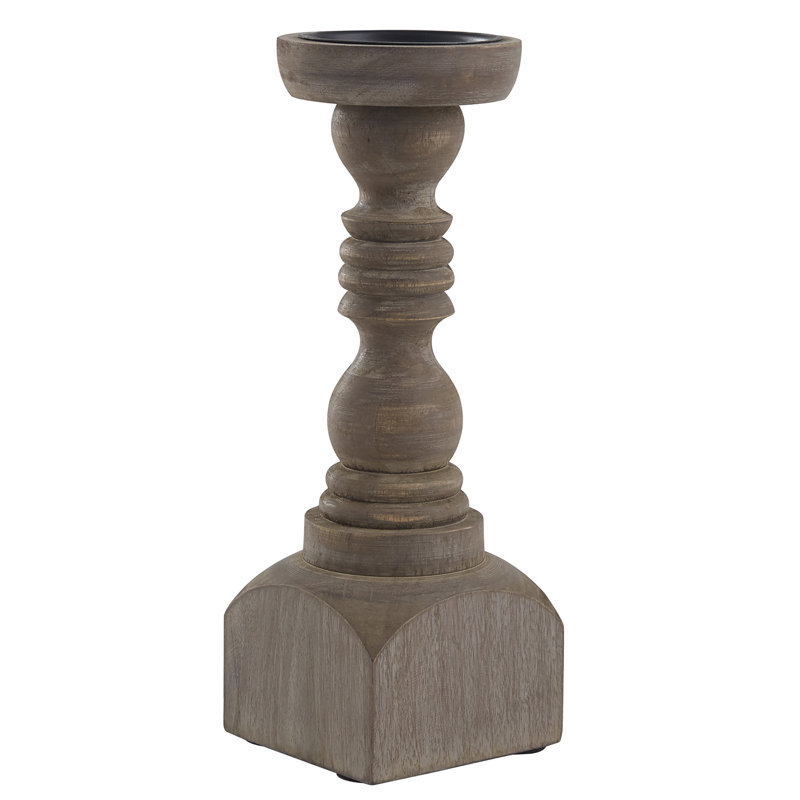 12'' H Wood Tabletop Candlestick, Gray