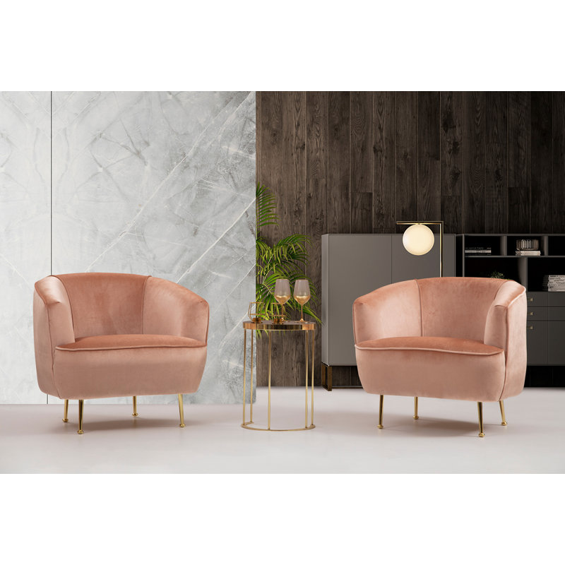 Fauteuil à oreilles élégant, rose, 32,7 po x 28,3 po x 29,5 po | Structure en bois de hêtre et tissu 100% polyester, pieds en métal peint en or | Conception à coussin fixe, nettoyage à sec | Parfait pour un décor glamour et inspiré d'un hôtel