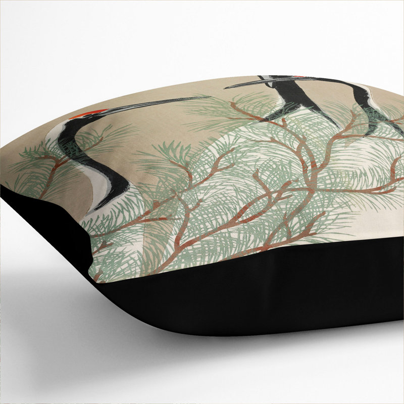 Three Cranes Scatter Cushion with Filling, 40cm H x 40cm W x 15cm D, Black