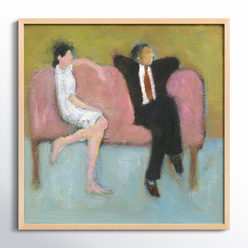 The Pink Couch Painting by Simon Schneiderman, Brown, 16" H x 16" W x 1.25" D