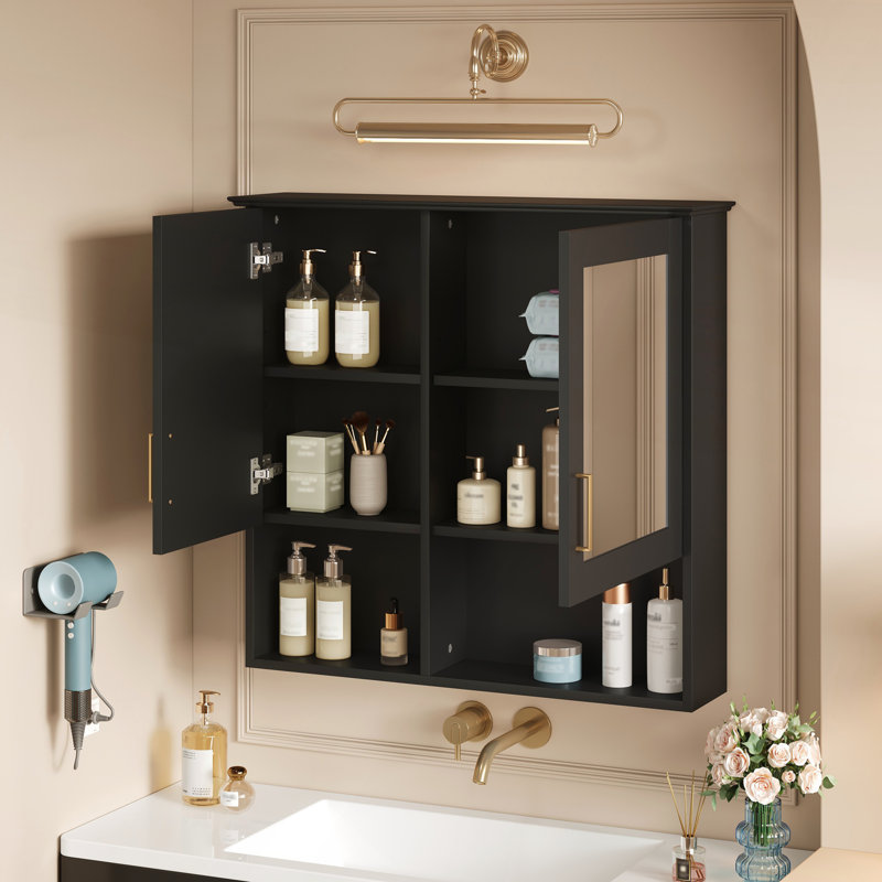 Armoire 2 en 1 pour salle de bain avec miroir, fixation murale 30 po avec tablettes réglables et portes à fermeture en douceur pour meuble-lavabo moderne